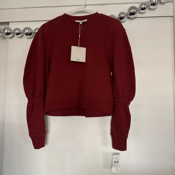 Tibi NEW Sculpted Sleeve Sweatshirt Dark Red - Picture 4 of 9